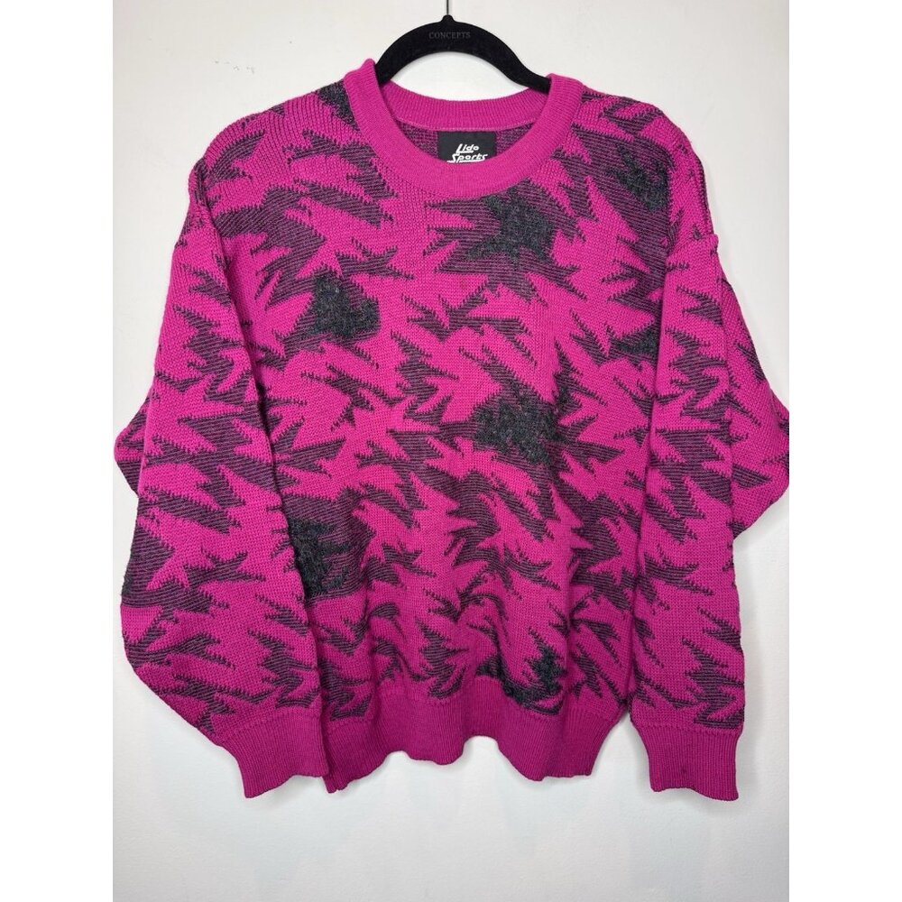 Lido Sports Womens Wool Blend Pink Black Sweater Pullover Medium USA EUC